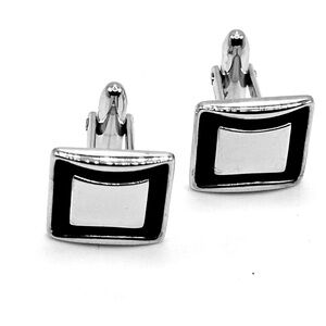 Elegant silver tone & black square minimalist Cuff links: quiet luxury